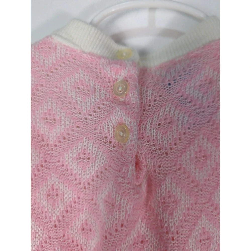 Vintage Cradlecraft Baby Girls Pink White Knit Short Sleeve Sweater 2T 0855